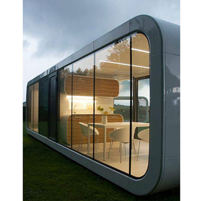 日曜日の保護は色のガラス安定した鉄骨構造のプレハブの移動式Appleの小屋およびポッドの容器の家をカスタマイズした