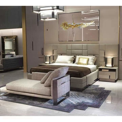 上限のSize Bed Titaniumホテルの本革王のステンレス鋼のベッド