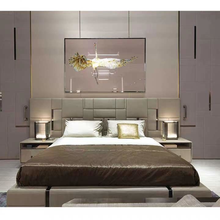 上限のSize Bed Titaniumホテルの本革王のステンレス鋼のベッド
